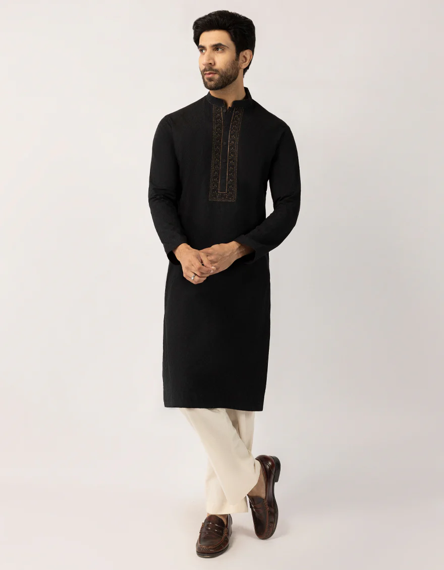 BLACK COTTON KURTA | JJK-W-50546/S25/JJ10445-FL - Image 4