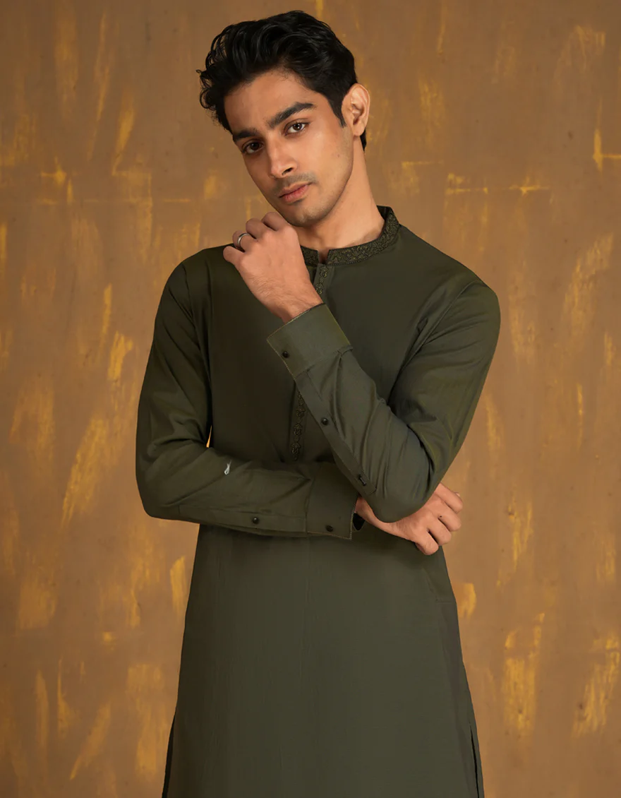 MEHNDI GREEN COTTON KURTA TROUSERS | JJKP-A-33080/S24/JJ8795-SF - Image 2