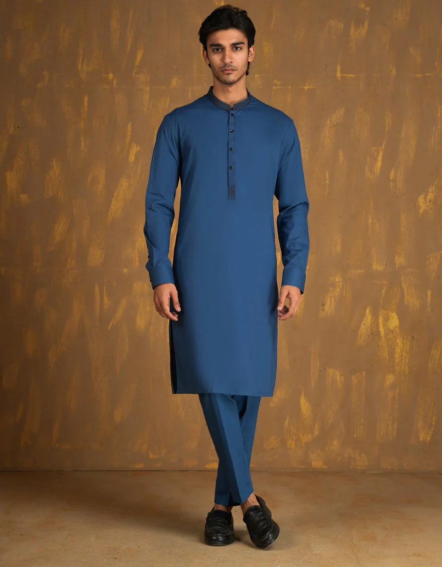 BLUE COTTON KURTA TROUSERS | JJKP-A-33082/S24/JJ7420-SF - Image 4