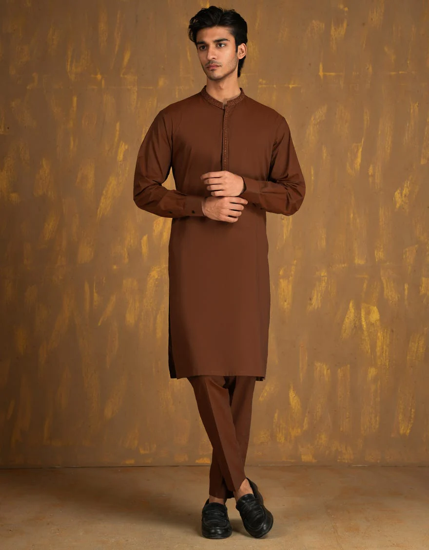 BROWN COTTON KURTA TROUSERS | JJKP-A-33088/S24/JJ8795-SF - Image 3
