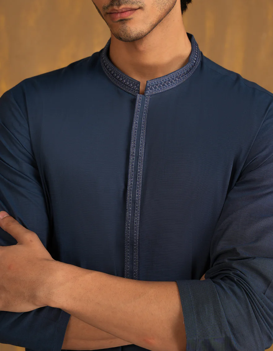 BLUE COTTON KURTA TROUSERS | JJKP-A-33098/S24/JJ8795-SF - Image 2