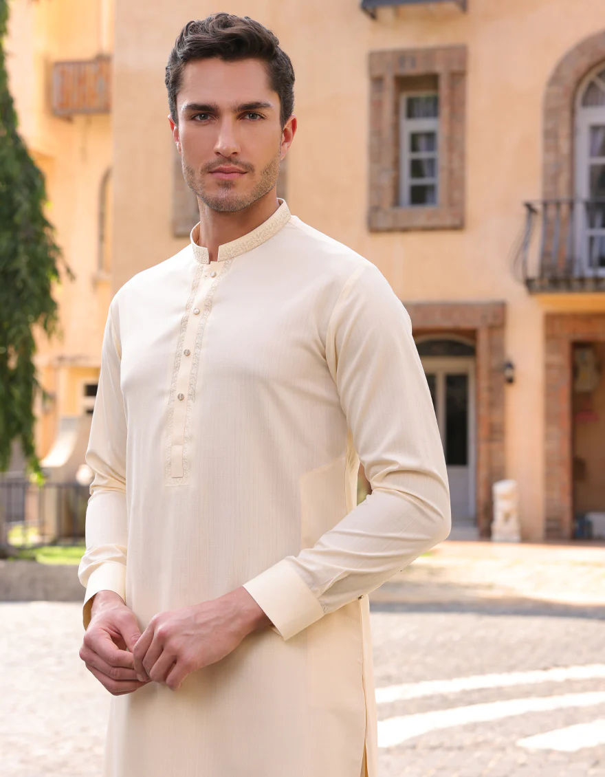 CREAM BLENDED KURTA TROUSERS | JJKP-A-33245/S25/JJ1 - Image 2