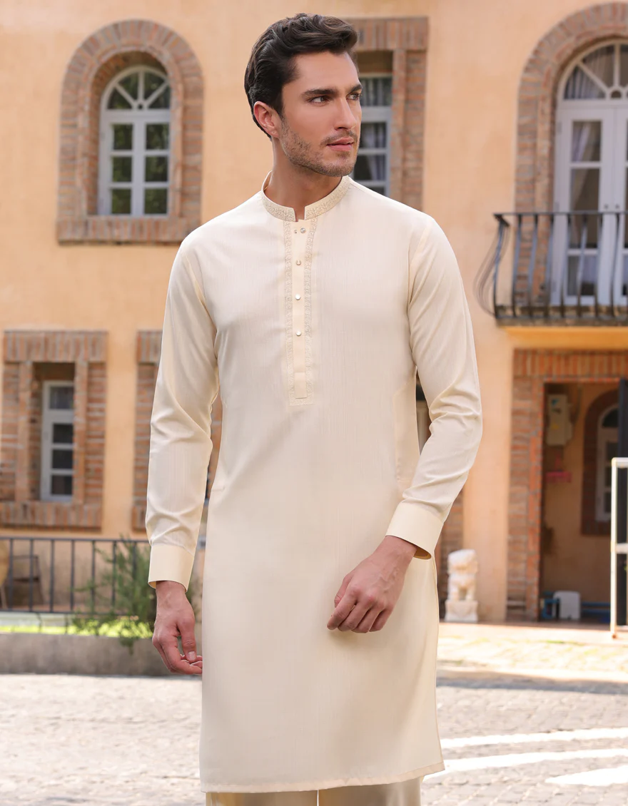 CREAM BLENDED KURTA TROUSERS | JJKP-A-33245/S25/JJ1 - Image 3