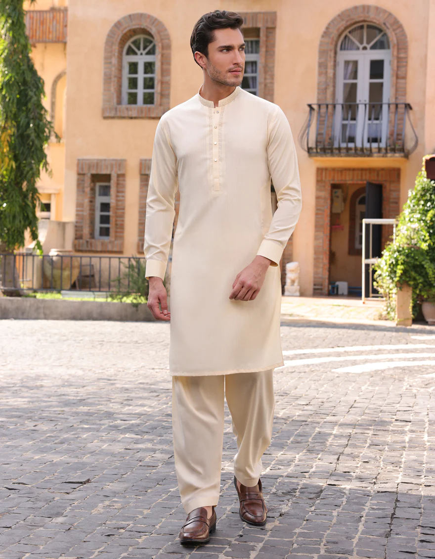 CREAM BLENDED KURTA TROUSERS | JJKP-A-33245/S25/JJ1 - Image 4