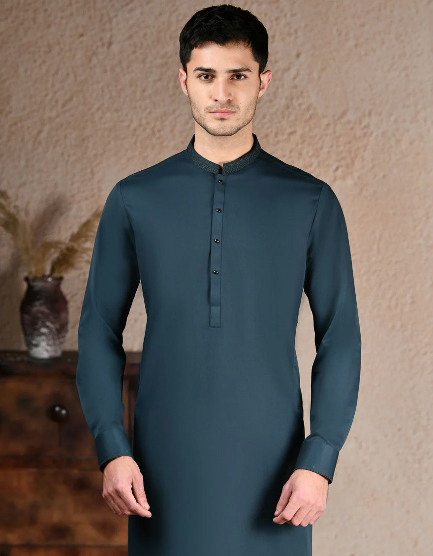 DARK GREEN BLENDED KURTA TROUSERS | JJKP-A-33270/S25/JJ9579-SF - Image 2