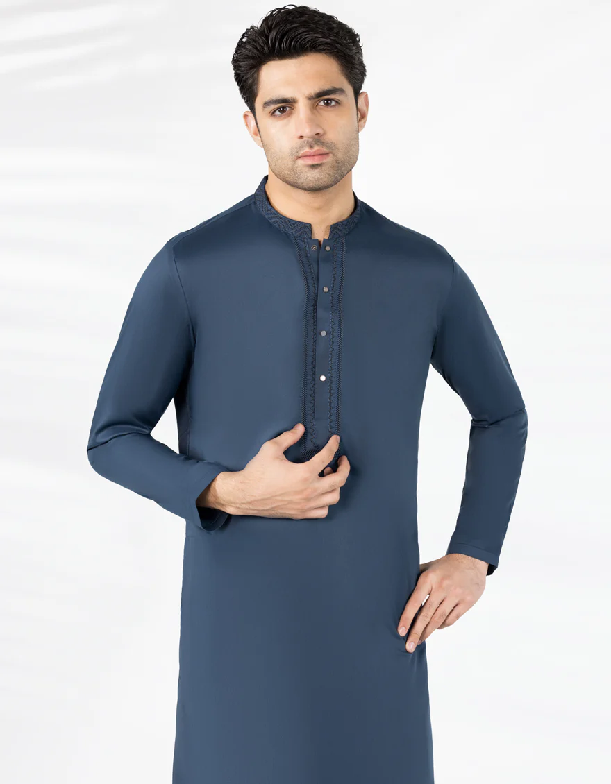 PRUSSIAN BLUE BLENDED KURTA TROUSERS | JJKP-A-33485/S25/JJ9856-SF - Image 2