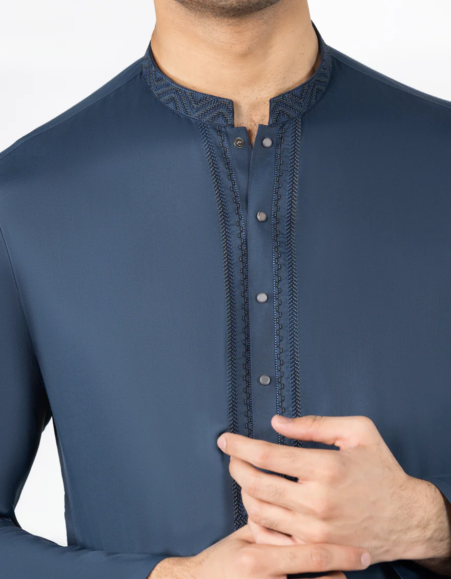 PRUSSIAN BLUE BLENDED KURTA TROUSERS | JJKP-A-33485/S25/JJ9856-SF - Image 3