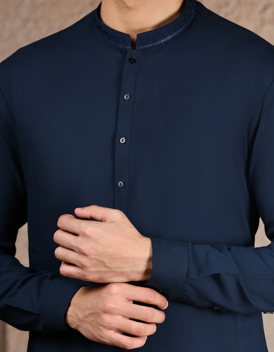 NAVY BLUE BLENDED KURTA TROUSERS | JJKP-A-34999/S25/JJ10063-SF - Image 2