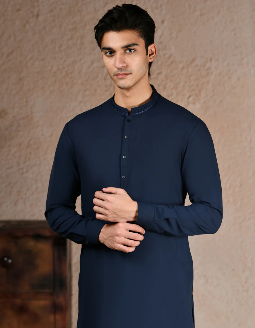 NAVY BLUE BLENDED KURTA TROUSERS | JJKP-A-34999/S25/JJ10063-SF - Image 3