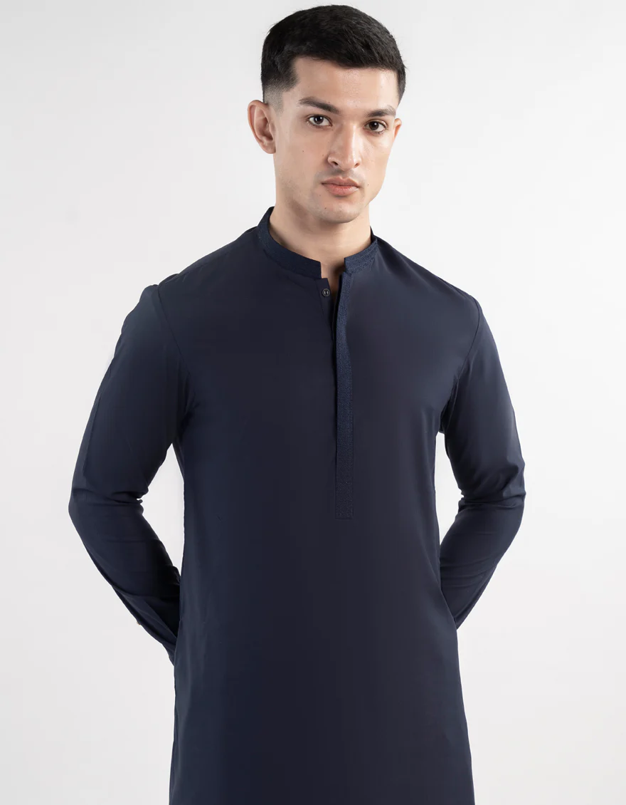 NAVY BLUE BLENDED KURTA TROUSERS | JJKP-A-46587/S24/JJ9364-SF - Image 2