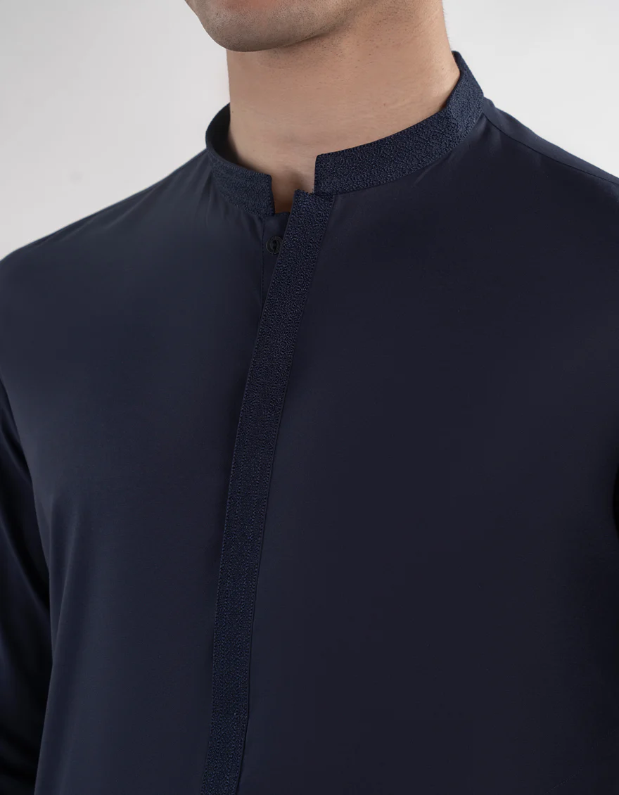 NAVY BLUE BLENDED KURTA TROUSERS | JJKP-A-46587/S24/JJ9364-SF - Image 4