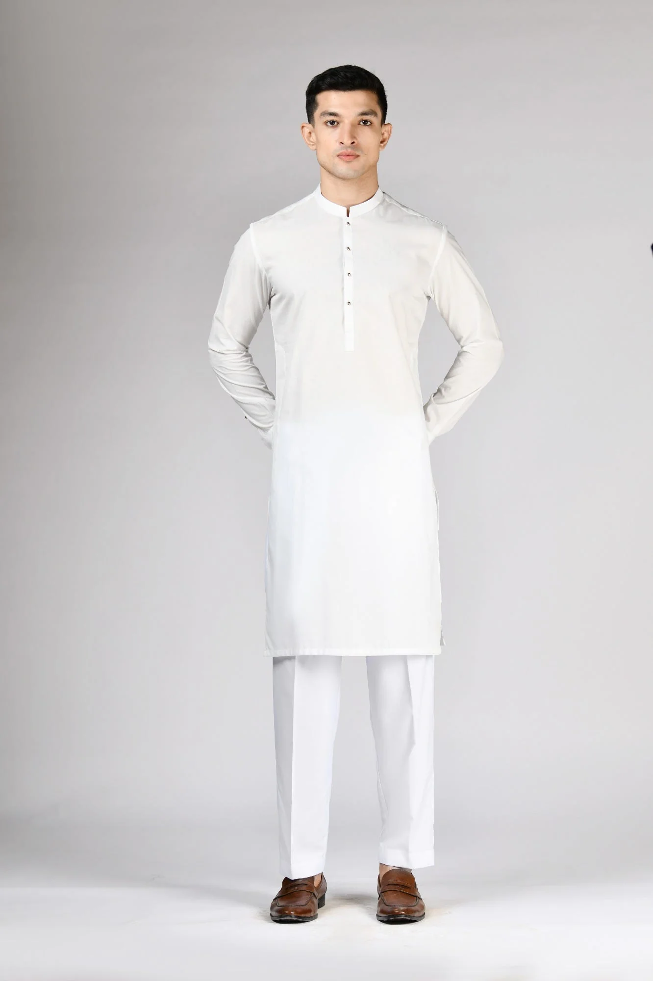 WHITE BLENDED KURTA TROUSERS | JJKP-A-47331/S24/JJ8745-PN