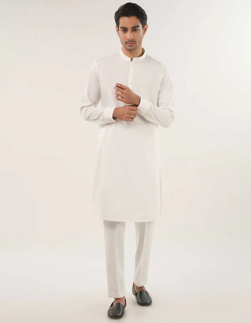 WHITE BLENDED KURTA TROUSERS | JJKP-A-47502-R2-AP/S25/JJ10251-PN