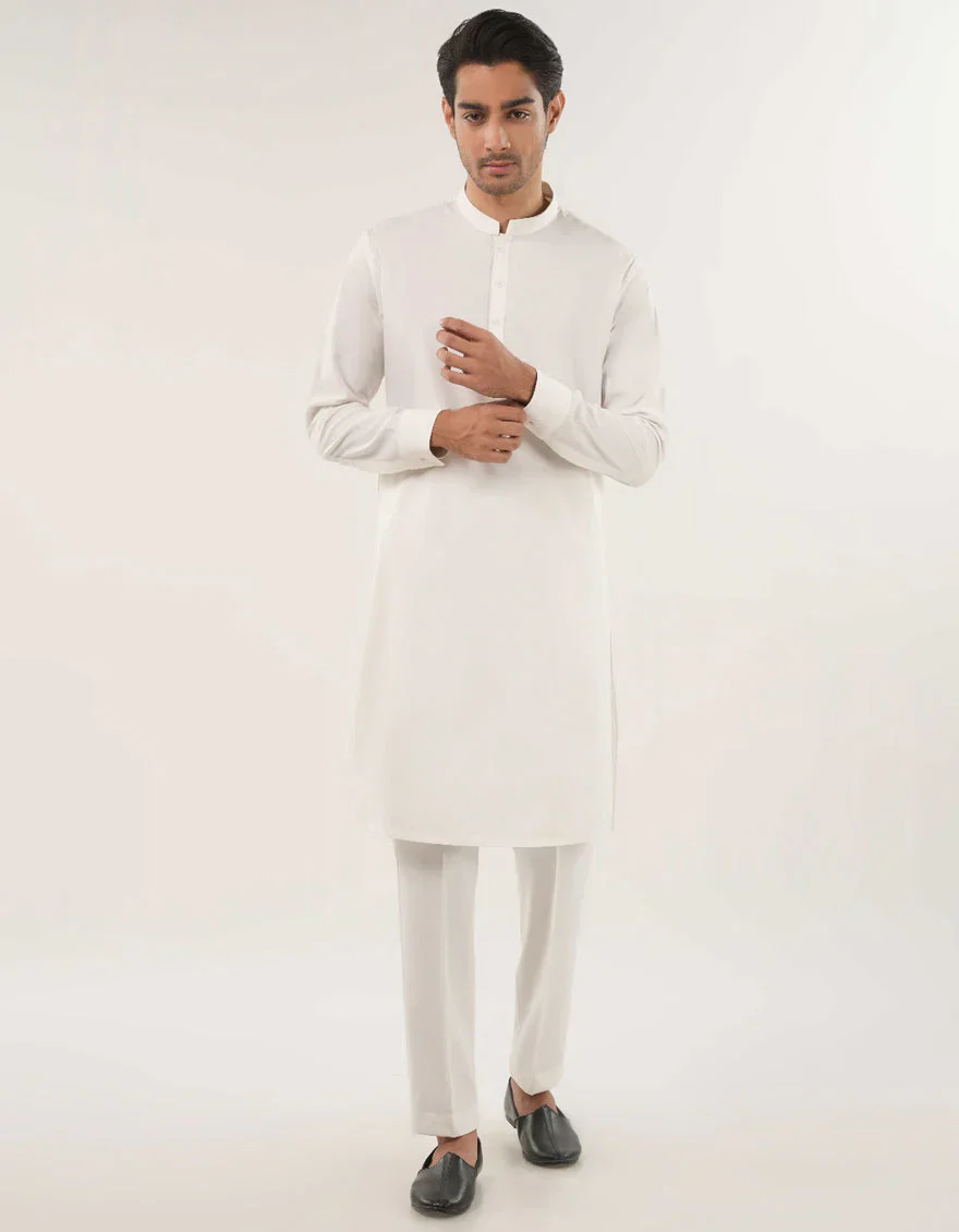WHITE BLENDED KURTA TROUSERS | JJKP-A-47502-R4-AP/S25/JJ9737-PN