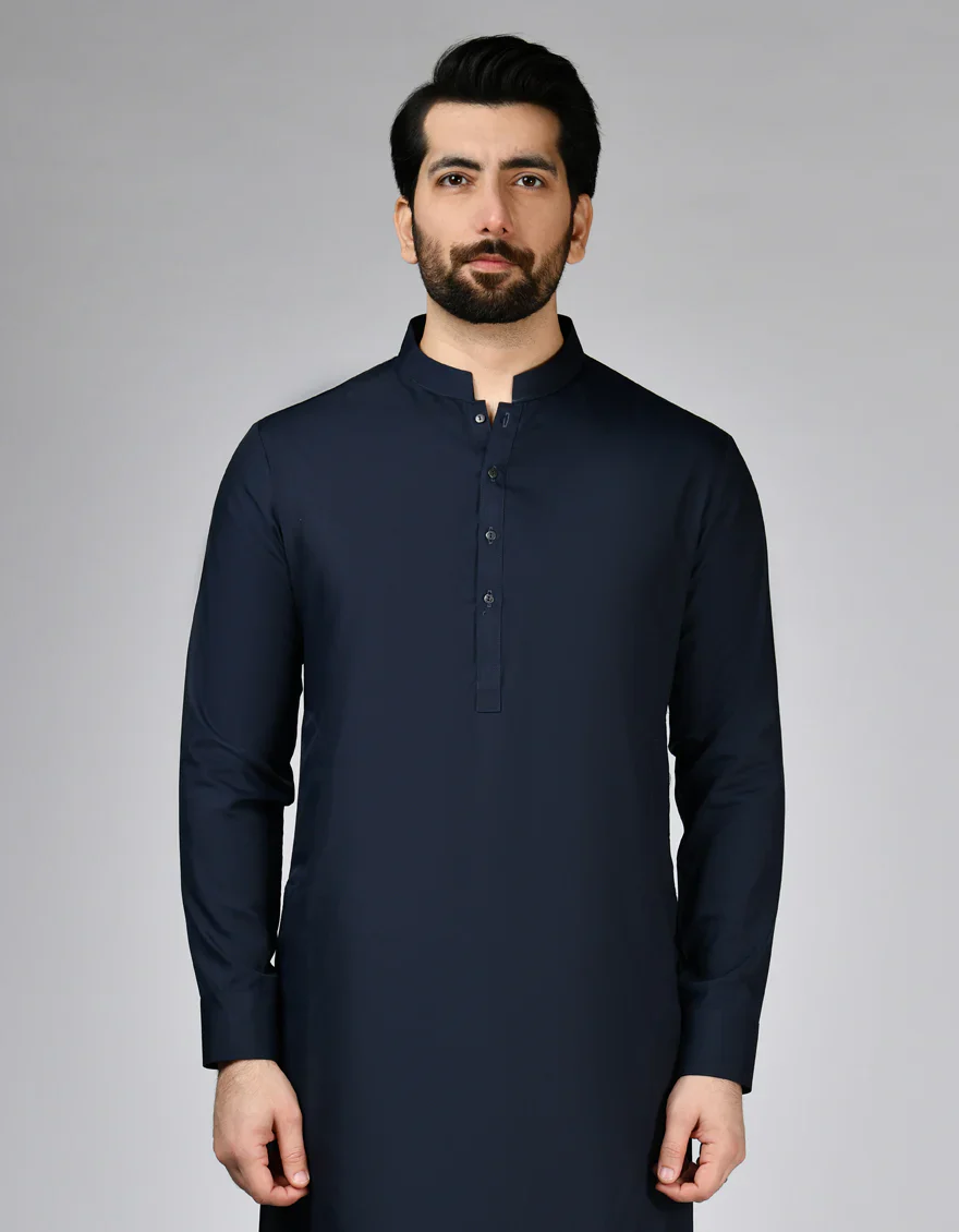 NAVY BLUE BLENDED KURTA TROUSERS | JJKP-A-47505-AP/S25/JJ9772-PN - Image 2