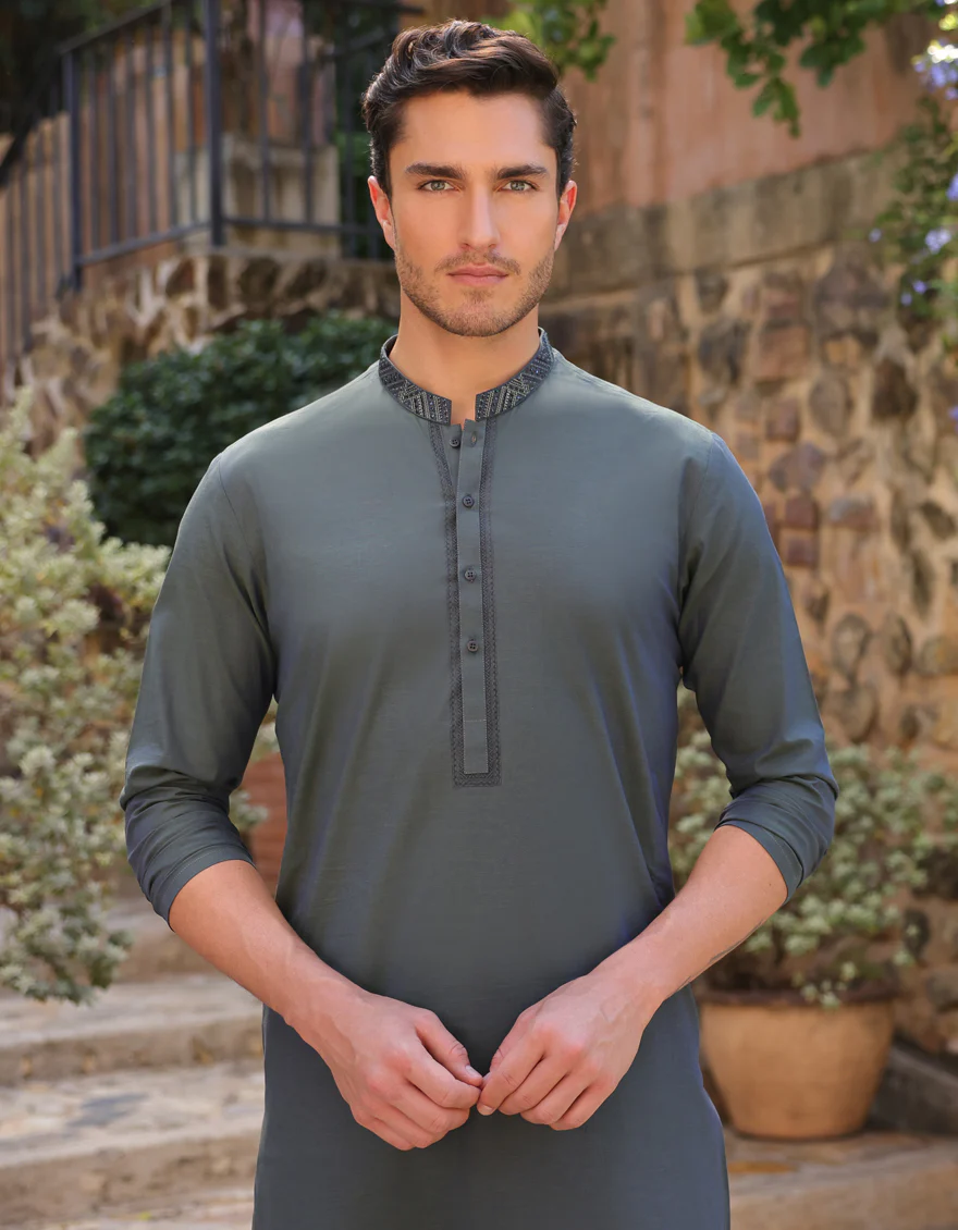 GREEN COTTON KURTA TROUSERS | JJKP-A-50057/S25/JJ9 - Image 2