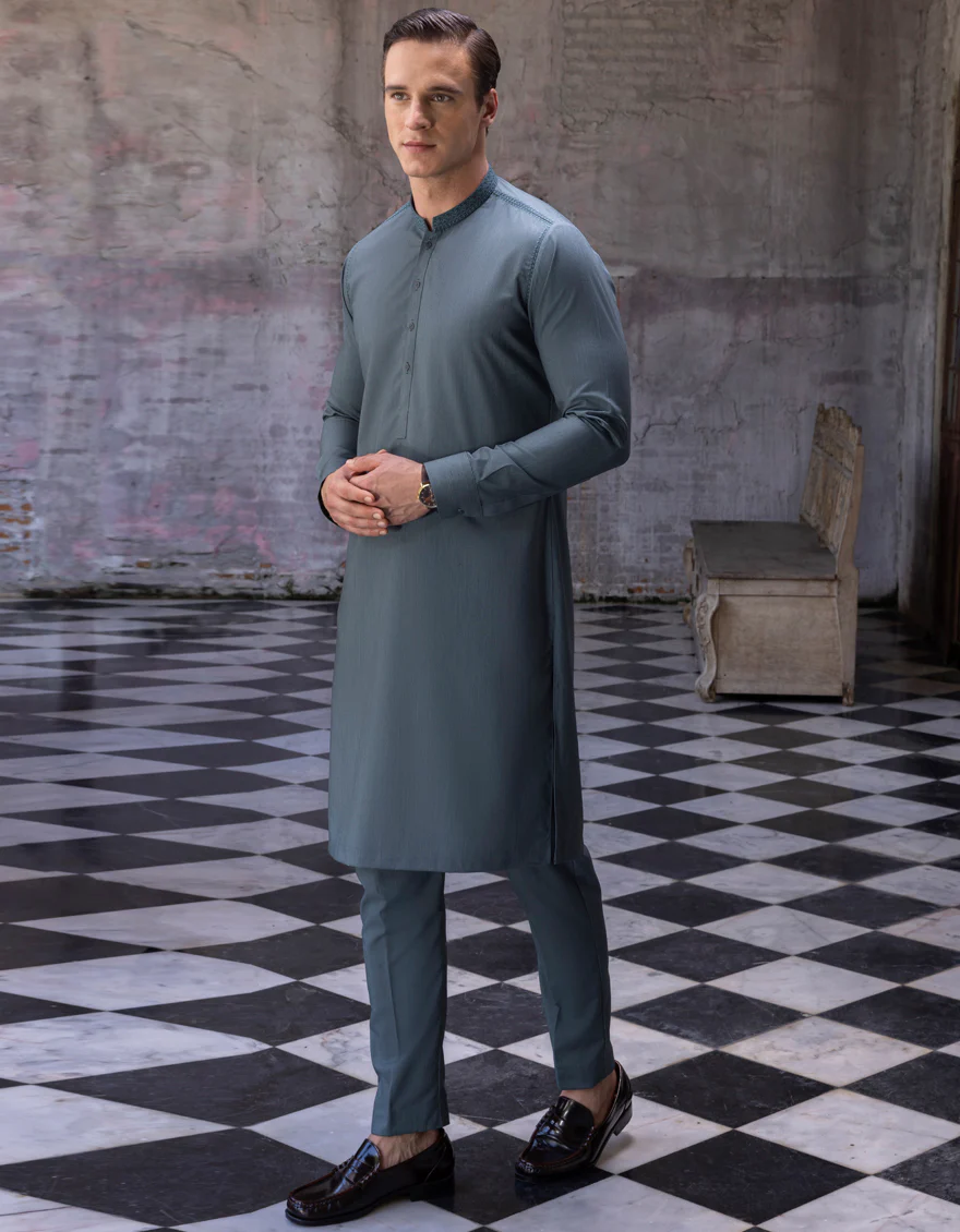 JADE GREEN BLENDED KURTA TROUSERS | JJKP-A-US-34279/W22/JJ8349-SF
