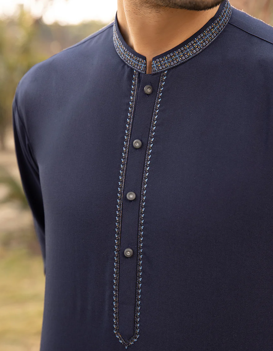 NAVY BLUE VISCOSE KURTA TROUSERS | JJKP-A-US-43077/S22/JJ8107-SF - Image 2
