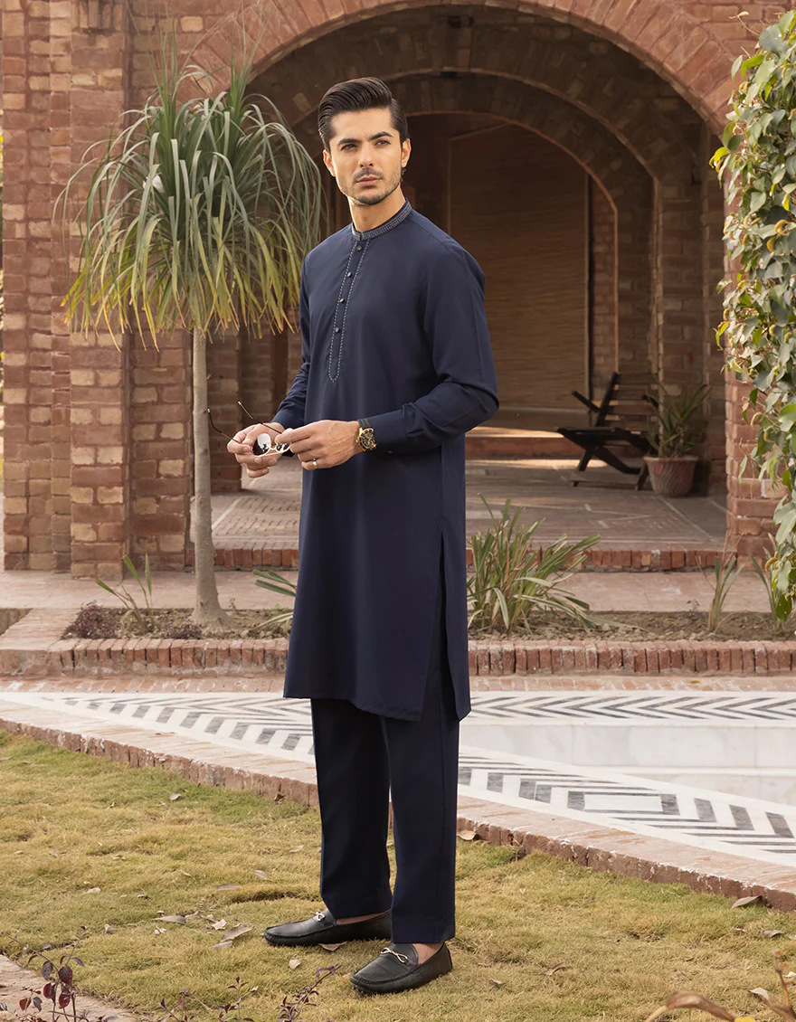 NAVY BLUE VISCOSE KURTA TROUSERS | JJKP-A-US-43077/S22/JJ8107-SF - Image 3