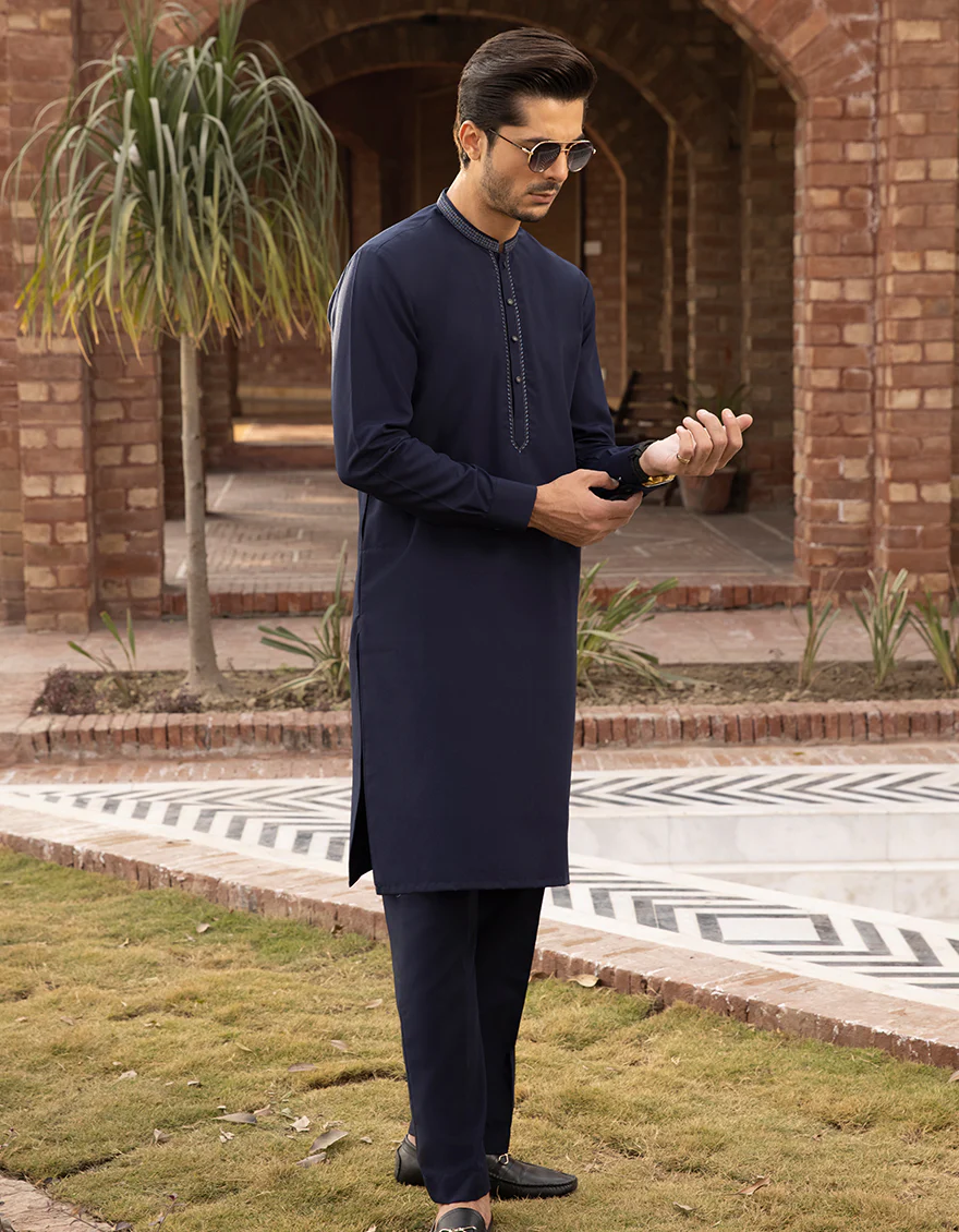 NAVY BLUE VISCOSE KURTA TROUSERS | JJKP-A-US-43077/S22/JJ8107-SF - Image 4