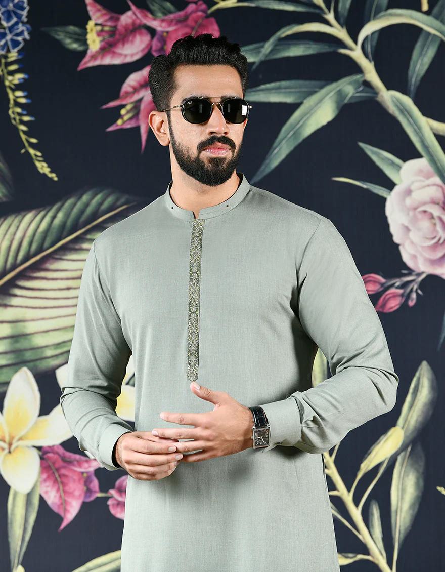 ARMY GREEN VISCOSE KURTA TROUSERS | JJKP-A-US-43078/S22/JJ8154-SF - Image 2