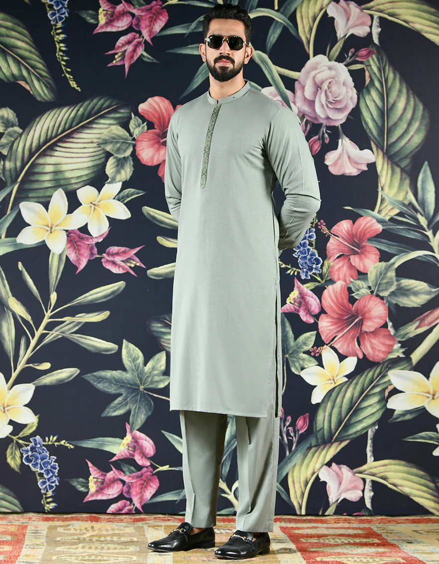 ARMY GREEN VISCOSE KURTA TROUSERS | JJKP-A-US-43078/S22/JJ8154-SF - Image 3