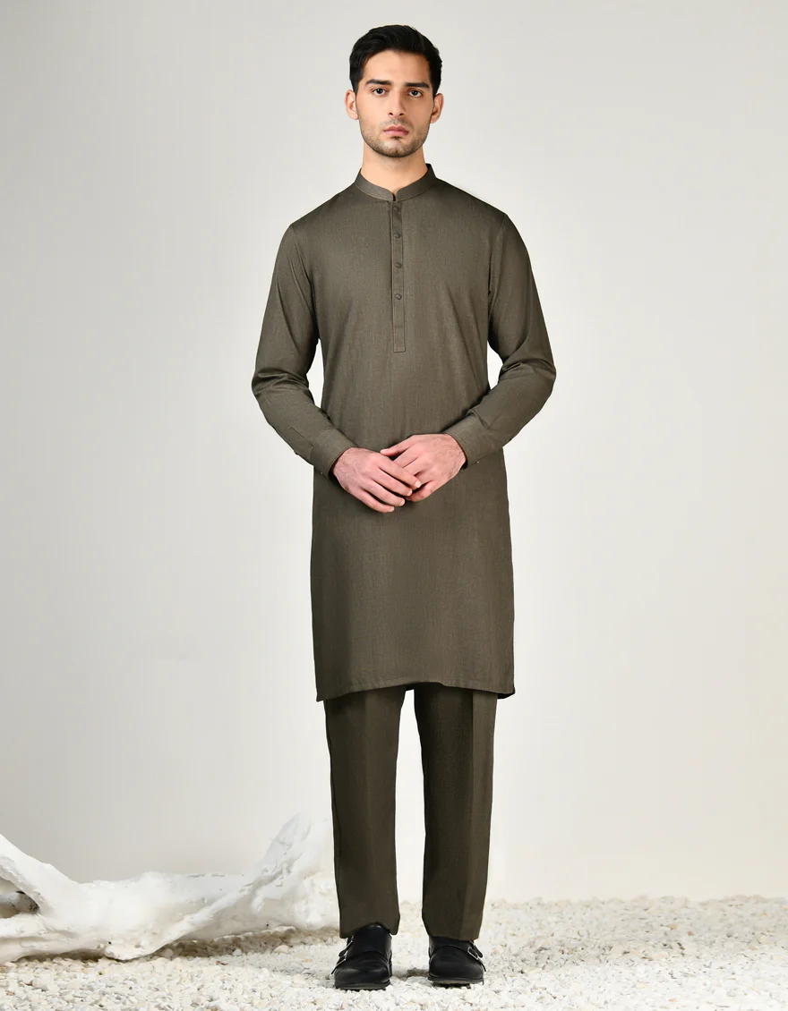 GREEN BLENDED KURTA TROUSERS | JJKP-S-91446/S24/JJ9366-CL
