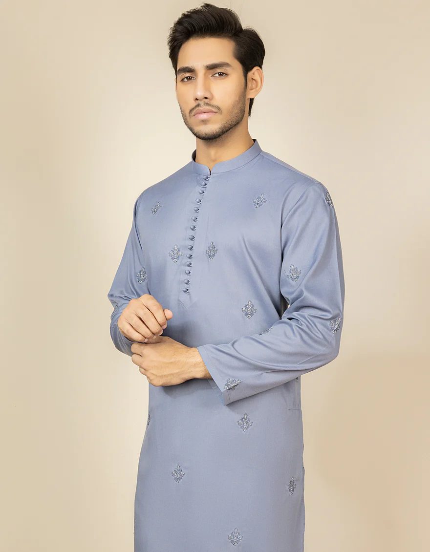 PERIWINKLE BLENDED KURTA TROUSERS | JJKP-S-US-34175/S22/JJ7605-FL - Image 3