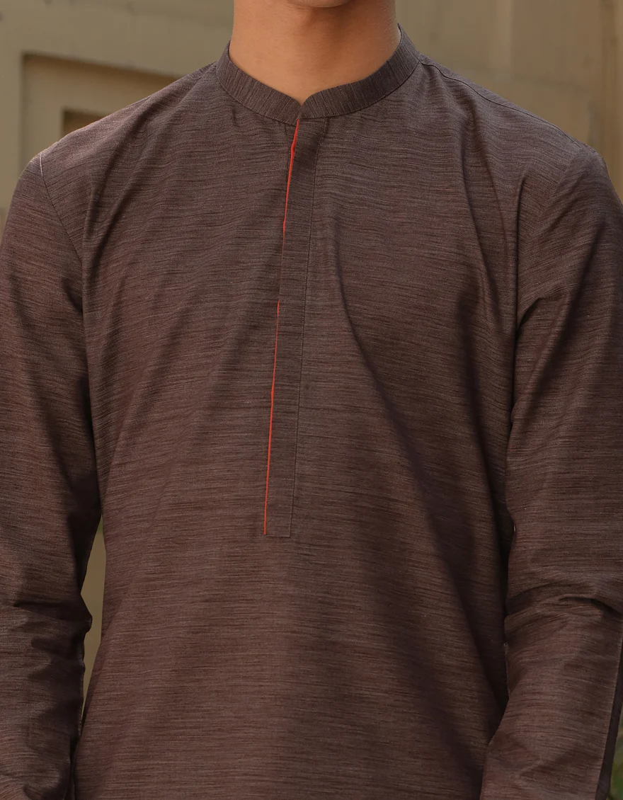 TEXTURED BROWN CVC KURTA TROUSERS | JJKP-S-US-36890/S22/JJ7620-PN - Image 2