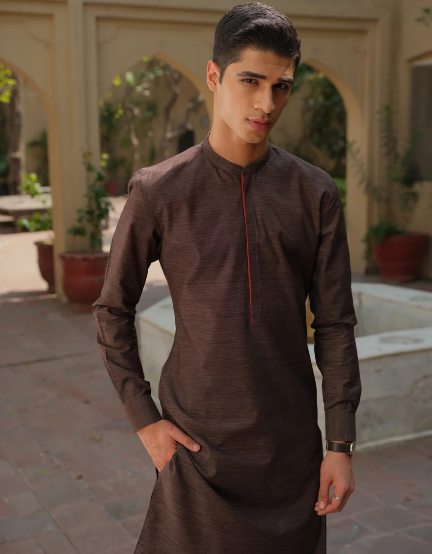 TEXTURED BROWN CVC KURTA TROUSERS | JJKP-S-US-36890/S22/JJ7620-PN - Image 3