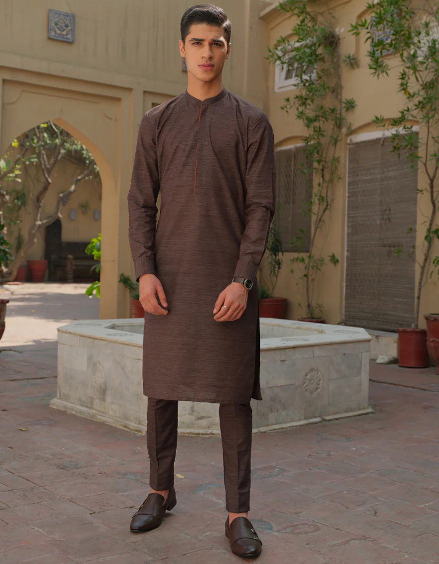 TEXTURED BROWN CVC KURTA TROUSERS | JJKP-S-US-36890/S22/JJ7620-PN - Image 4