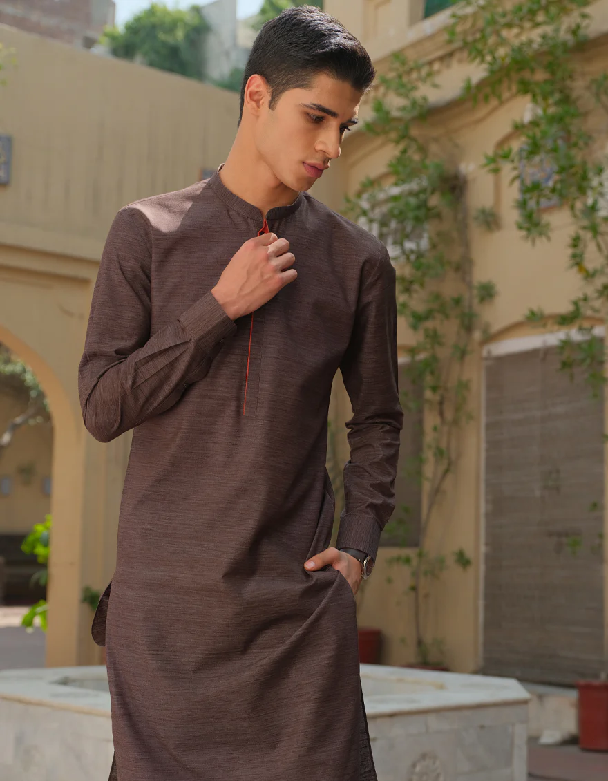 TEXTURED BROWN CVC KURTA TROUSERS | JJKP-S-US-36890/S22/JJ7620-PN - Image 5