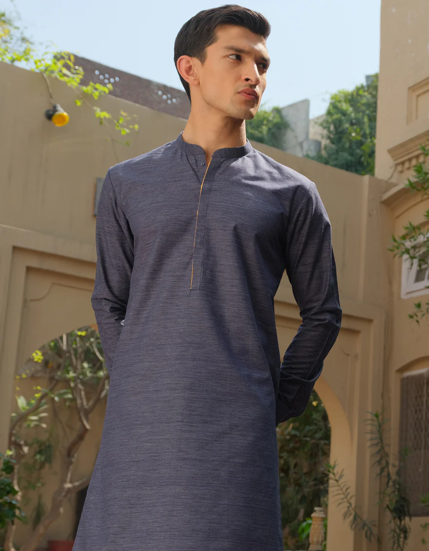 BLUE TEXTURE CVC KURTA TROUSERS | JJKP-S-US-36891/S22/JJ7620-PN - Image 3