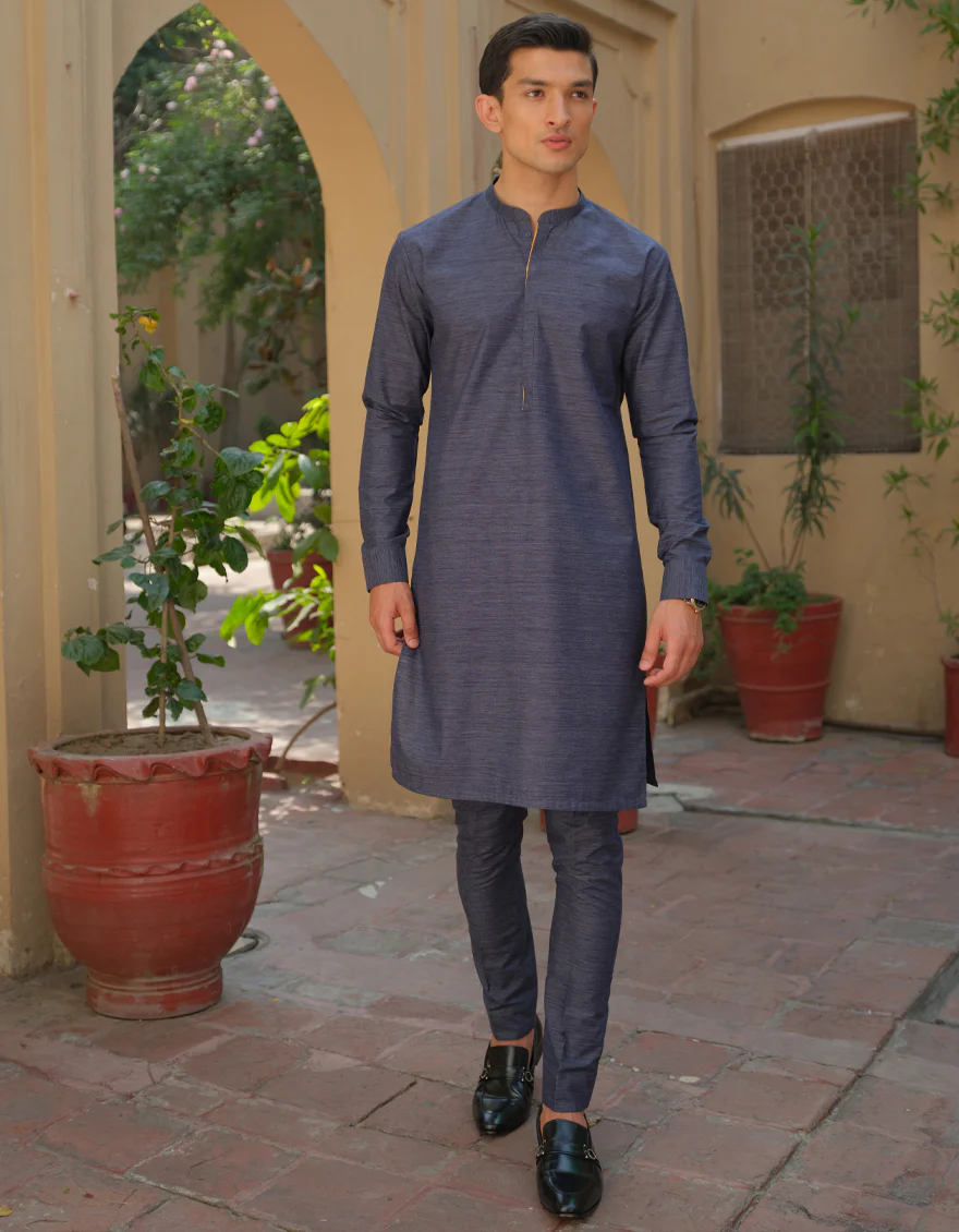 BLUE TEXTURE CVC KURTA TROUSERS | JJKP-S-US-36891/S22/JJ7620-PN - Image 4