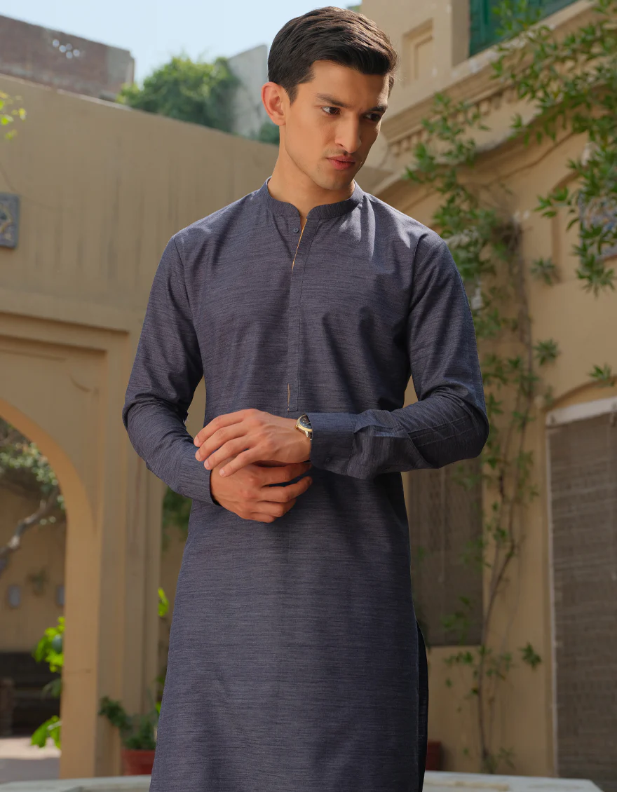 BLUE TEXTURE CVC KURTA TROUSERS | JJKP-S-US-36891/S22/JJ7620-PN - Image 5