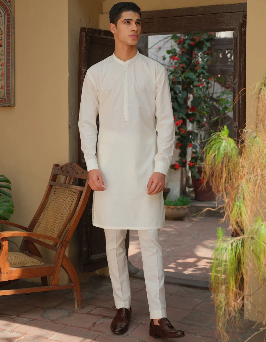 WHITE COTTON KURTA TROUSERS | JJKP-S-US-36892/S22/JJ7620-PN - Image 3