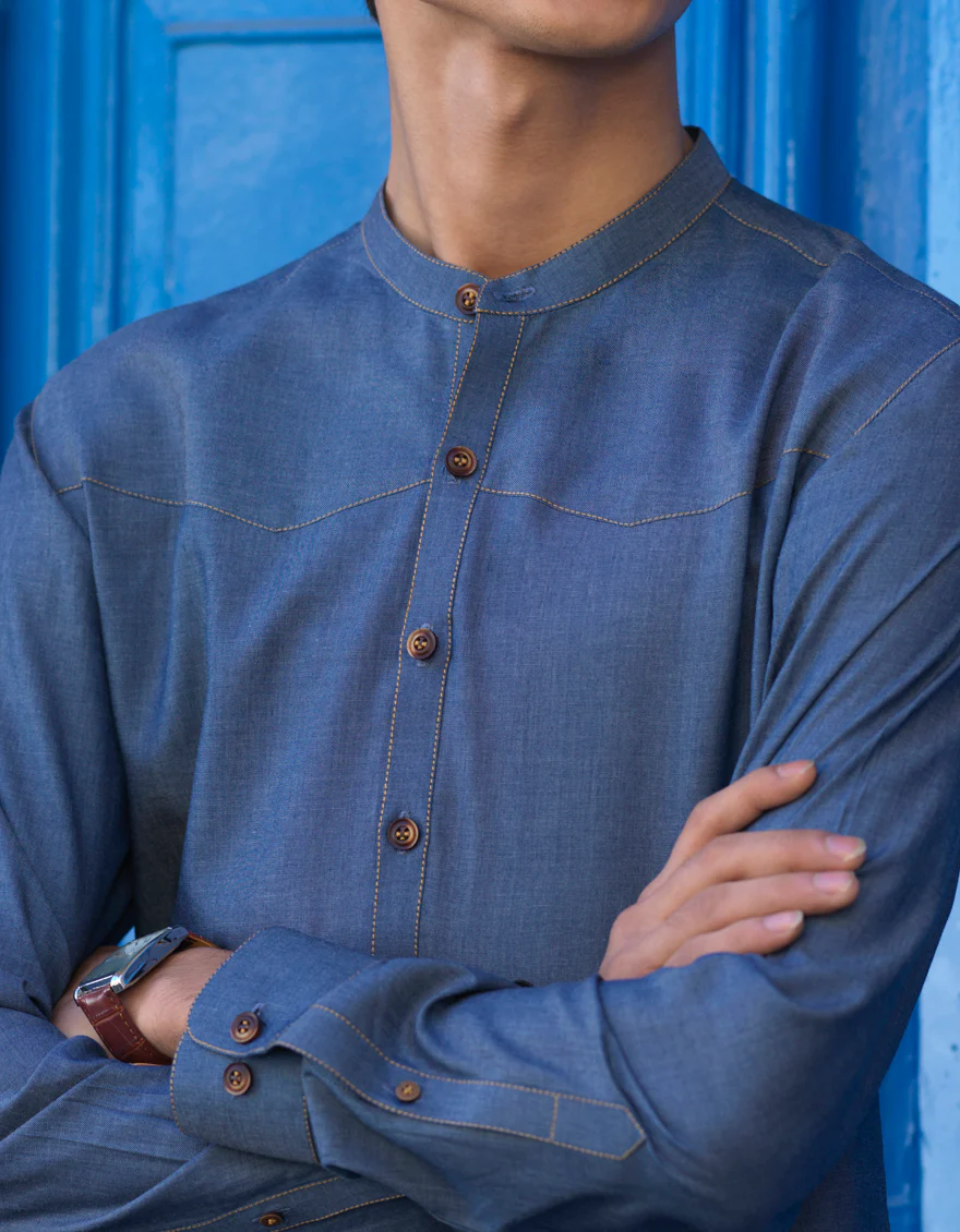 BLUE COTTON KURTA TROUSERS | JJKP-S-US-40235/S22/JJ7609-CL - Image 2