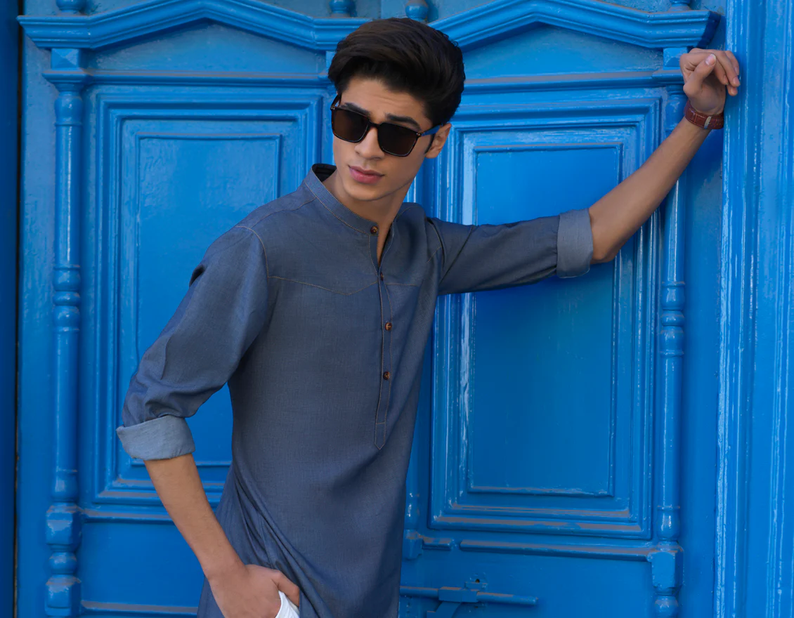 BLUE COTTON KURTA TROUSERS | JJKP-S-US-40235/S22/JJ7609-CL - Image 3