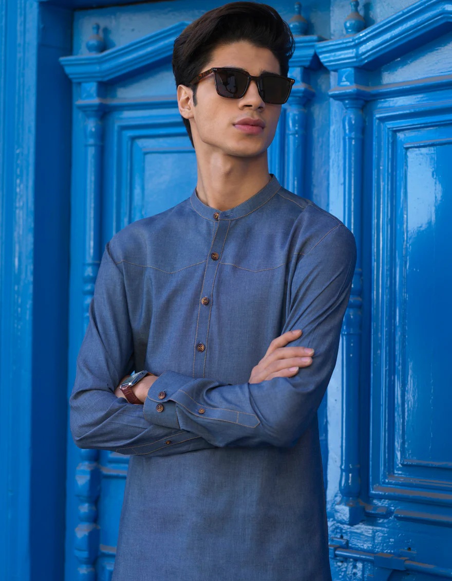 BLUE COTTON KURTA TROUSERS | JJKP-S-US-40235/S22/JJ7609-CL - Image 4