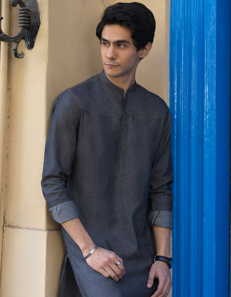 DENIM GREY COTTON KURTA TROUSERS | JJKP-S-US-40236/S22/JJ7609-CL - Image 2