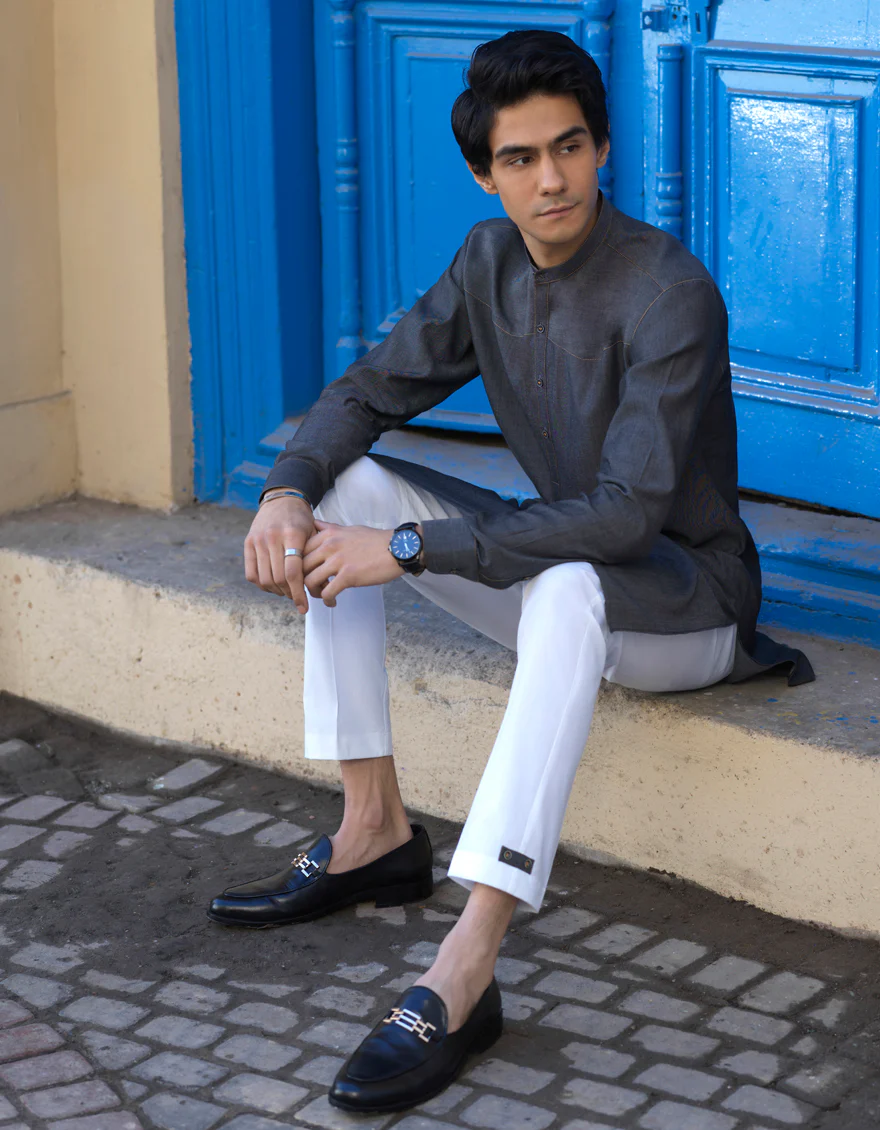 DENIM GREY COTTON KURTA TROUSERS | JJKP-S-US-40236/S22/JJ7609-CL - Image 3
