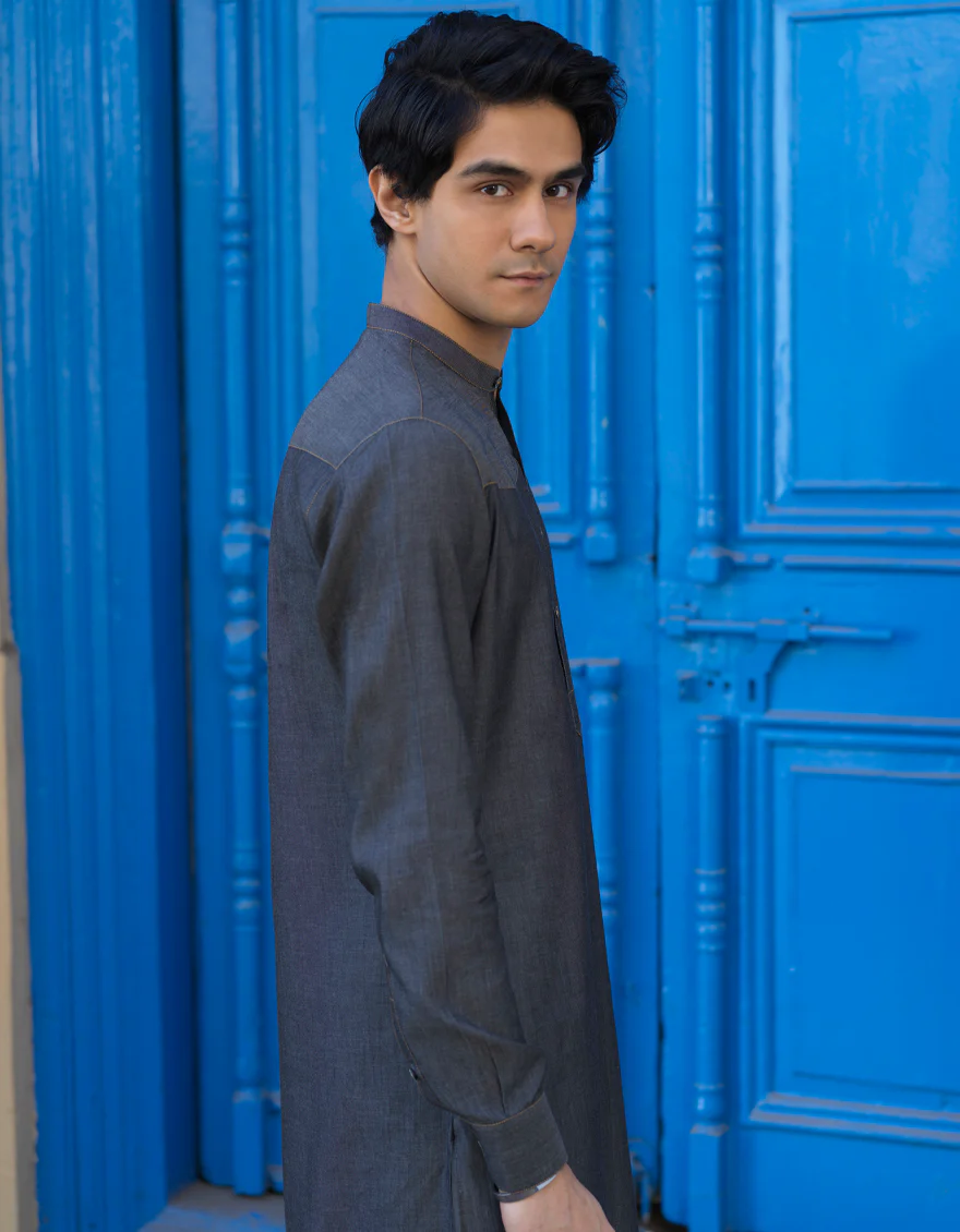 DENIM GREY COTTON KURTA TROUSERS | JJKP-S-US-40236/S22/JJ7609-CL - Image 4