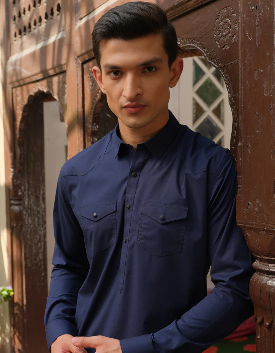 NAVY BLUE COTTON KURTA TROUSERS | JJKP-S-US-40258/S22/JJ8322-CL - Image 2