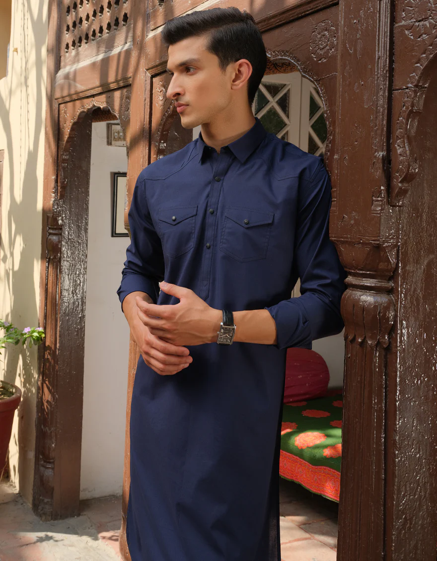 NAVY BLUE COTTON KURTA TROUSERS | JJKP-S-US-40258/S22/JJ8322-CL - Image 3