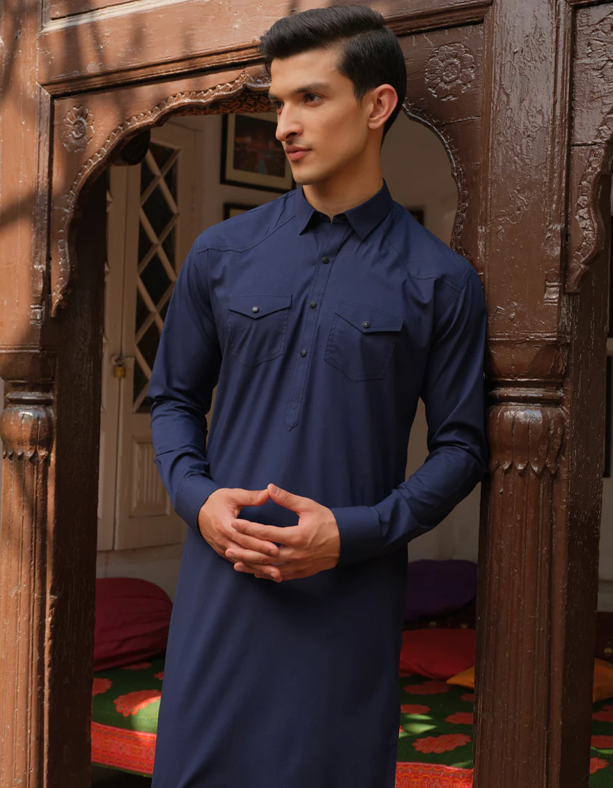 NAVY BLUE COTTON KURTA TROUSERS | JJKP-S-US-40258/S22/JJ8322-CL - Image 4
