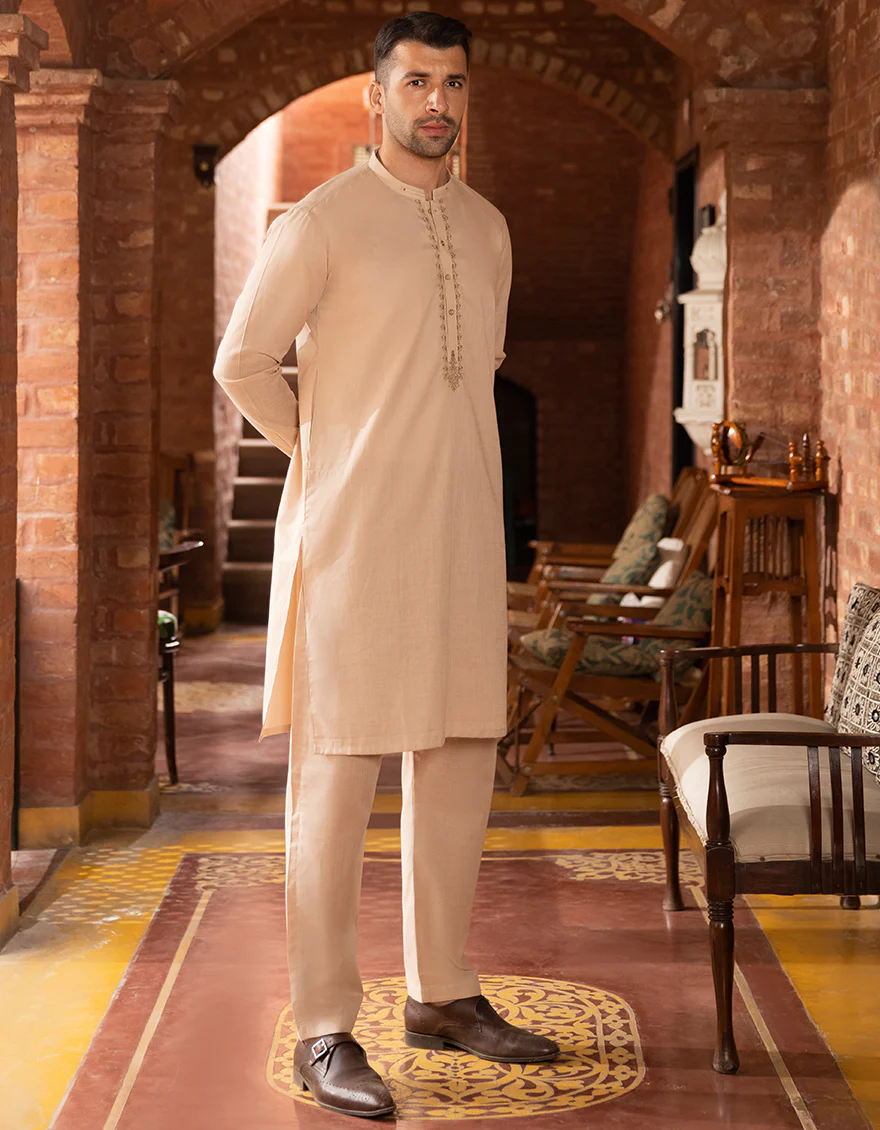 BEIGE COTTON KURTA TROUSERS | JJKP-S-US-43076/S22/JJ8106-SF - Image 3