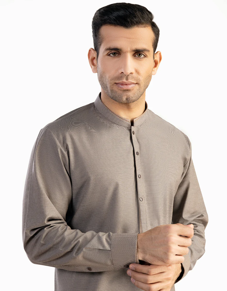 HATCHED BROWN COTTON KURTA TROUSERS | JJKP-S-US-47012/S23/JJ8942-CL - Image 2