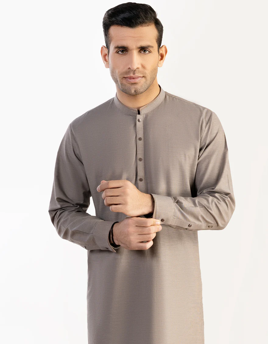 HATCHED BROWN COTTON KURTA TROUSERS | JJKP-S-US-47012/S23/JJ8942-CL - Image 3