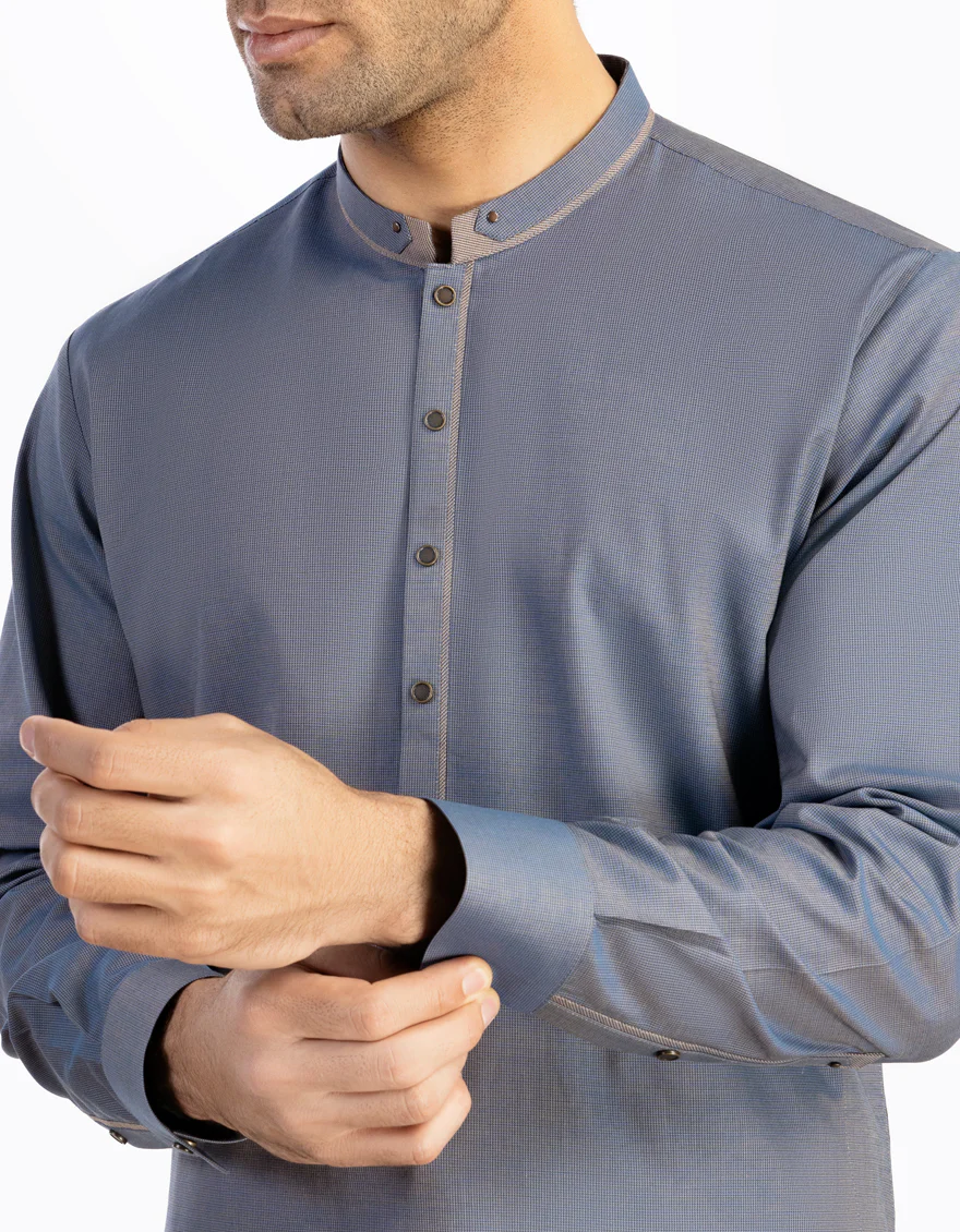 HATCHED BLUE COTTON KURTA TROUSERS | JJKP-S-US-47026/S23/JJ8942-CL - Image 2
