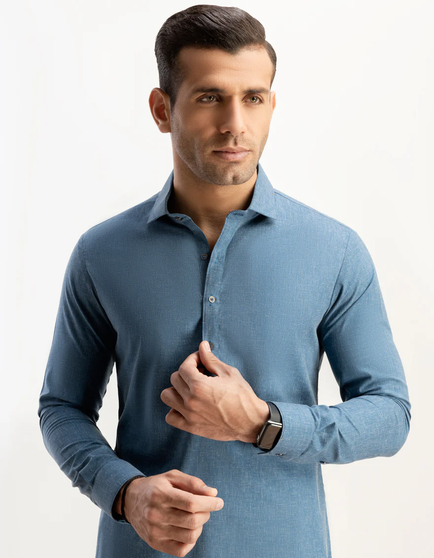 DENIM BLUE BLENDED KURTA TROUSERS | JJKP-S-US-47028/S23/JJ8283-CL - Image 2